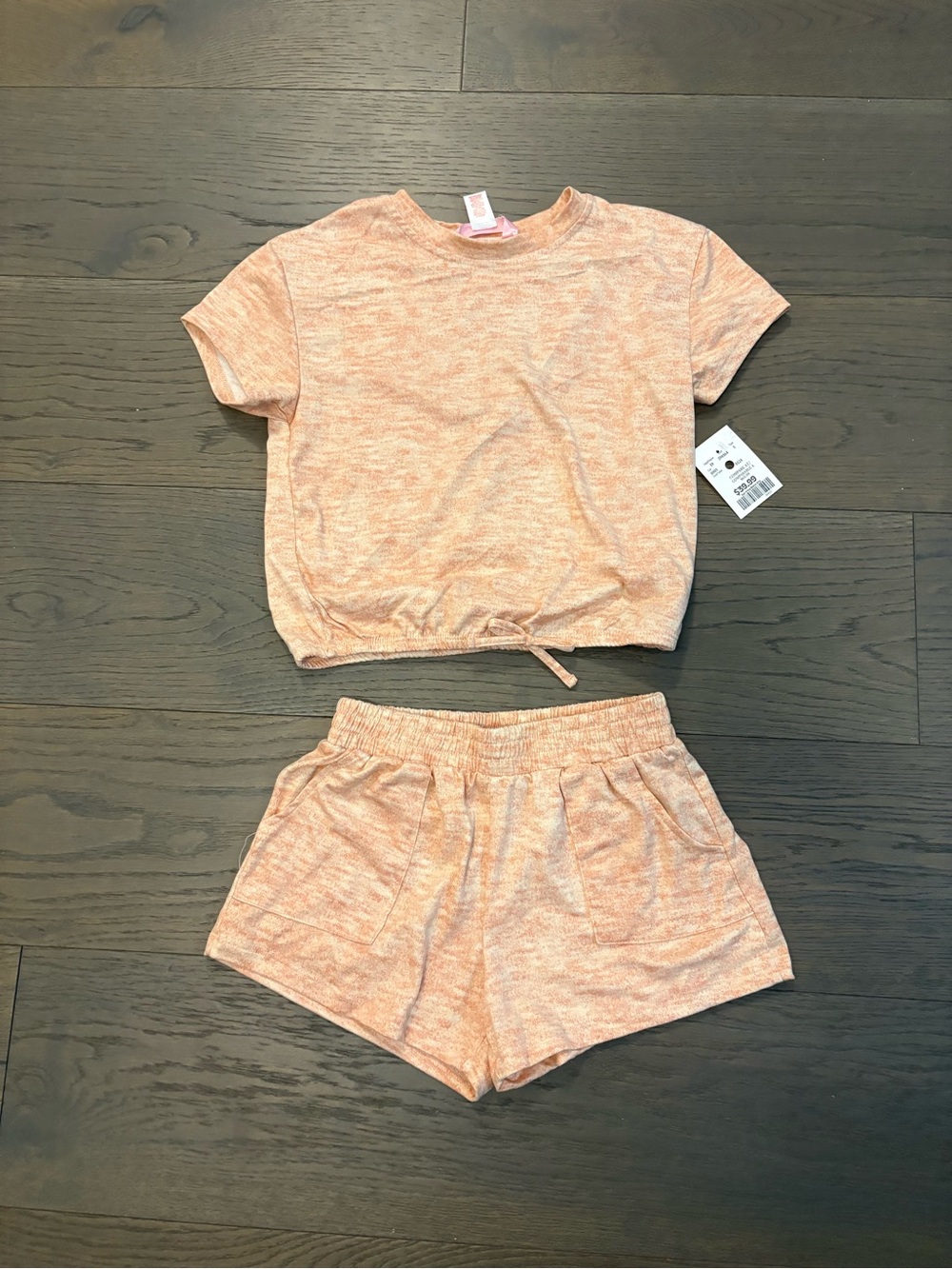 Girls peach shorts set sz 10/12 NWT ret $50 w tax